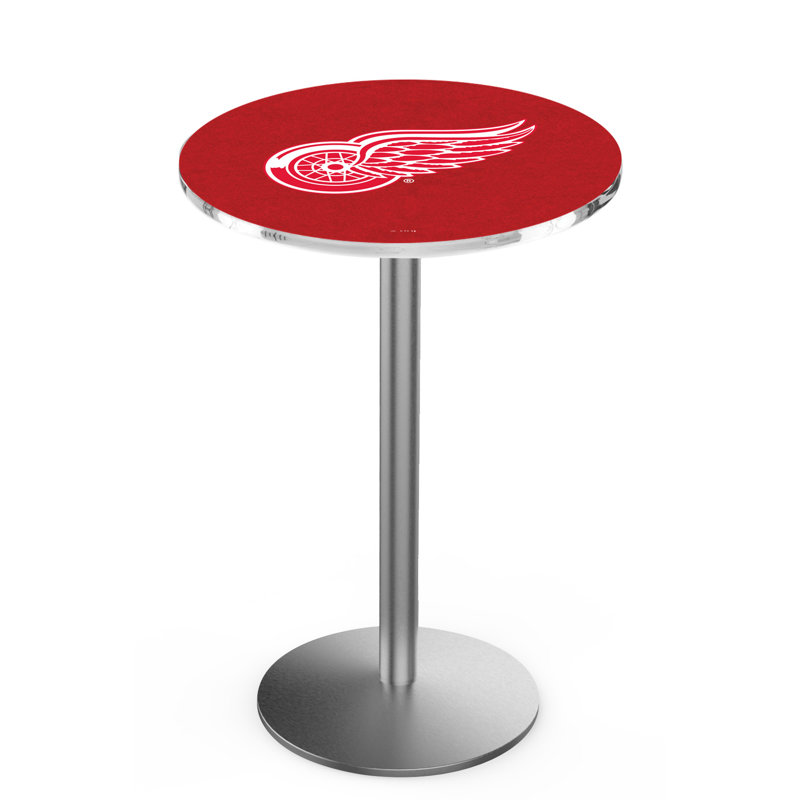 NHL Round Metal Base Dining Table, Stainless Steel, Detroit Red Wings