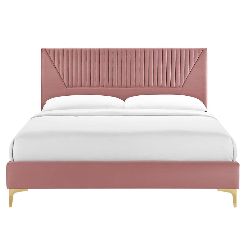 Lit plateforme en velours Yasmine Channel, Vieux rose, Simple