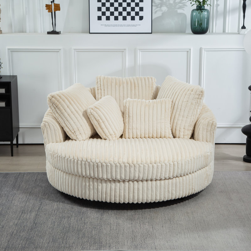 Fauteuil demi-tonneau rembourré avec housse, Fausse fourrure beige