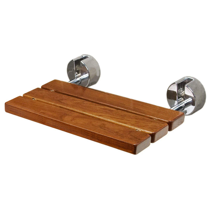 20" Teak Wood Folding Wall Mounted Shower Seat with Stainless Steel Hardware