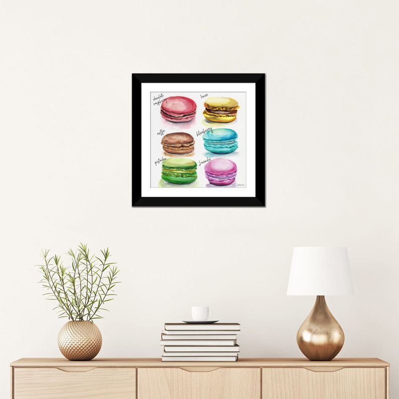 « six macaron parfums » par jennifer redstreake, impression sur toile tendue, H 16 po x l 16 po x P 1 po, Blanc