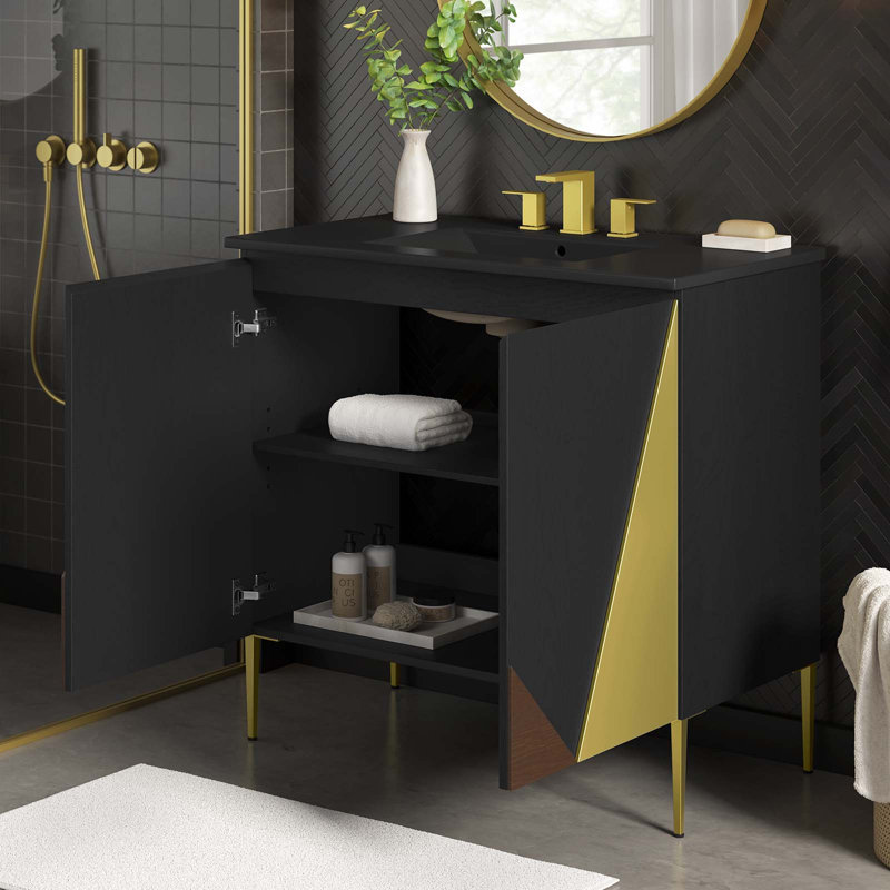 Modway Alchemist 36'' Free Standing Single Bathroom Vanity with Manufactured Wood Top, Black