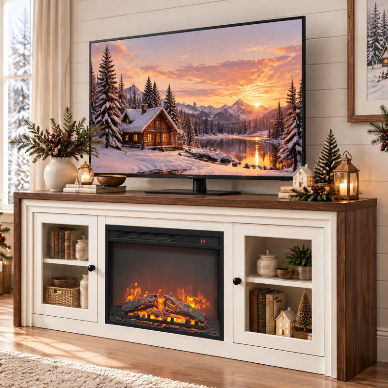 Meuble télé pour foyer de 70 po avec foyer électrique, centre de divertissement moderne, console multimédia pour téléviseur