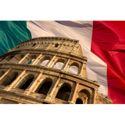Colosseum On Flag by PippaWest - Wrapped Canvas Print