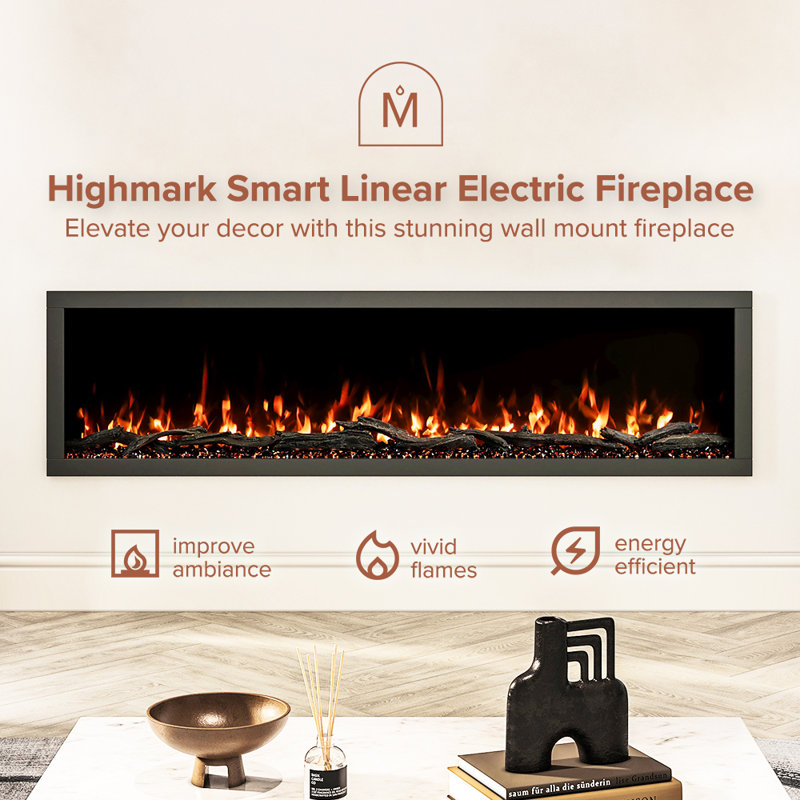 Modern Ember Highmark Smart Linear Electric Fireplace - 10 Different Flame Colors, Works With Alexa And Google Assistant