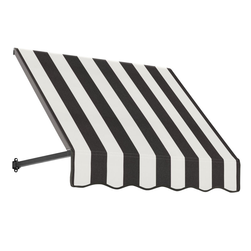 Auvent fixe en tissu acrylique rétro Awntech Dallas, H 16 po x l 40,5 po x P 30 po, Rayures noires et blanches