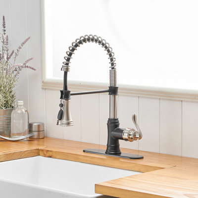  VIBRANTBATH Pull Down Kitchen Faucet, Modern Minimalist Single Handle 3-Function Sprayer Kitchen Sink Faucet with Deck Plate