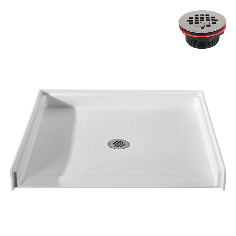 48 in. x 38 in. ADA Compliant Alcove Acrylic Shower Base in Glossy White With Center Drain, Drain Included, Glossy White
