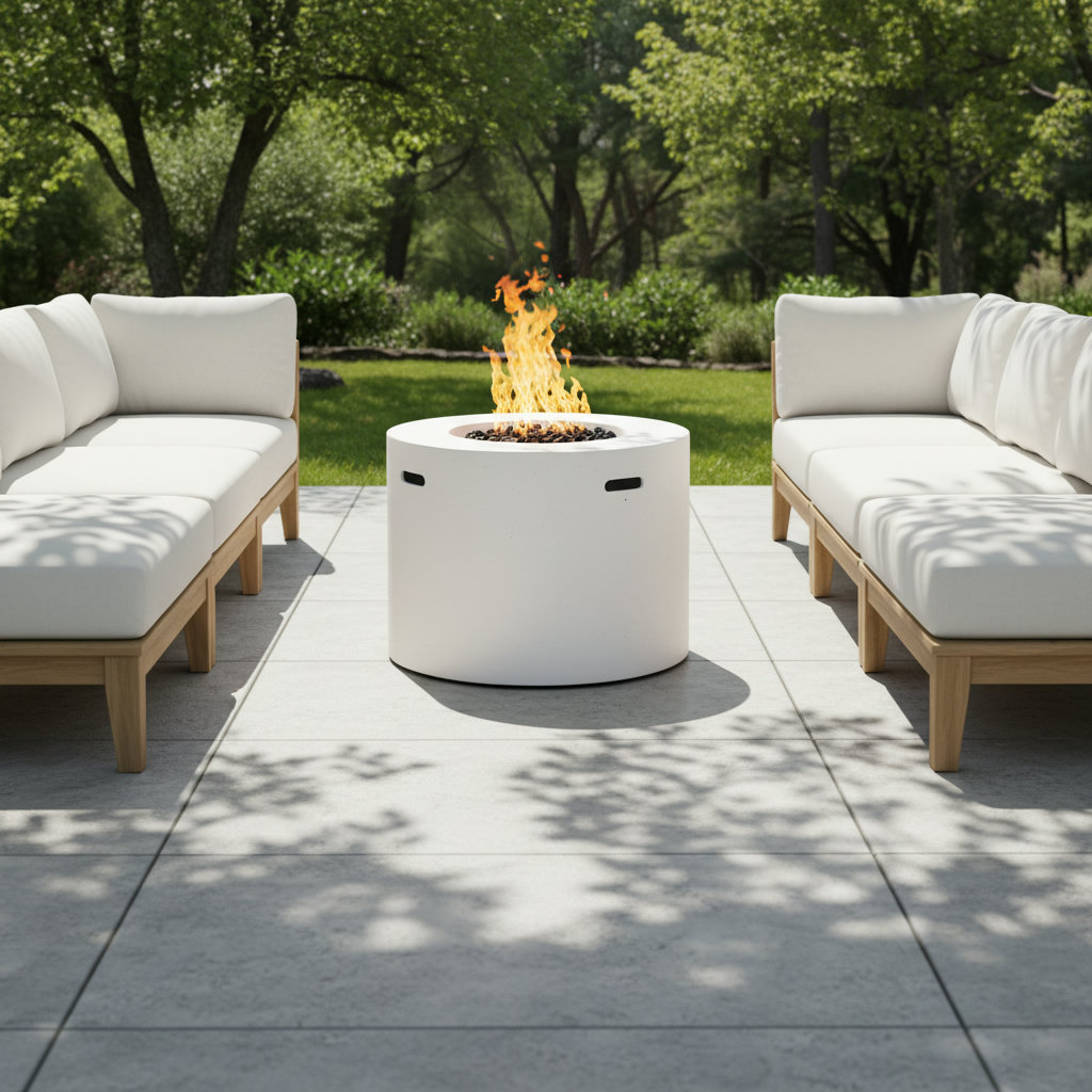 Caelan Round Fire Pit Table, White