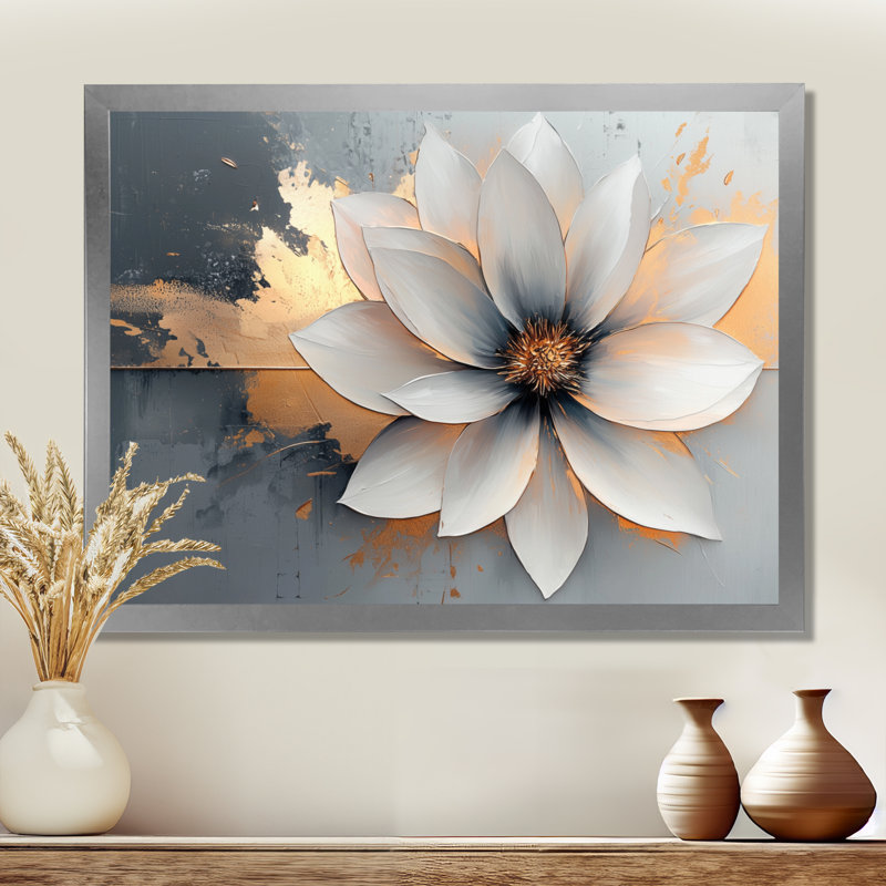 Golden Chrysanthemums Pure Form I - Chrysanthemums, art mural, Argent argent, H 30 po x l 40 po, Cadre simple