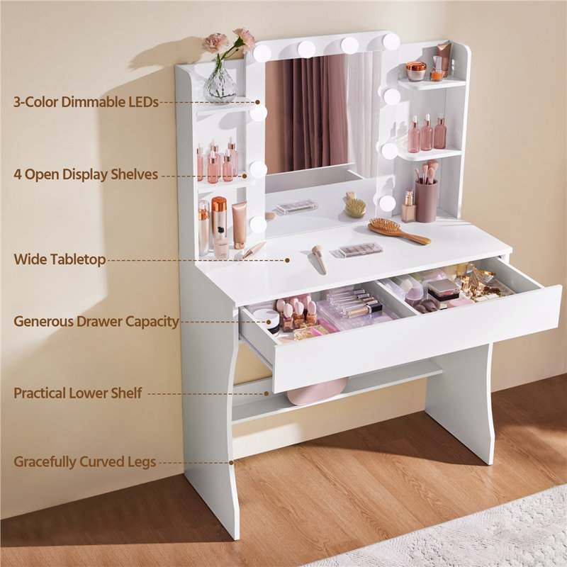Dressing Table with Mirror, White
