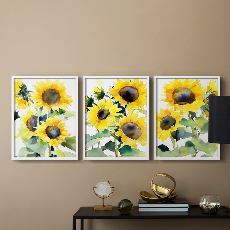 Étude florale CLxxv - ensemble de 3 estampes giclées encadrées - prêt à être accroché, Blanc, H 20 po x l 48 po