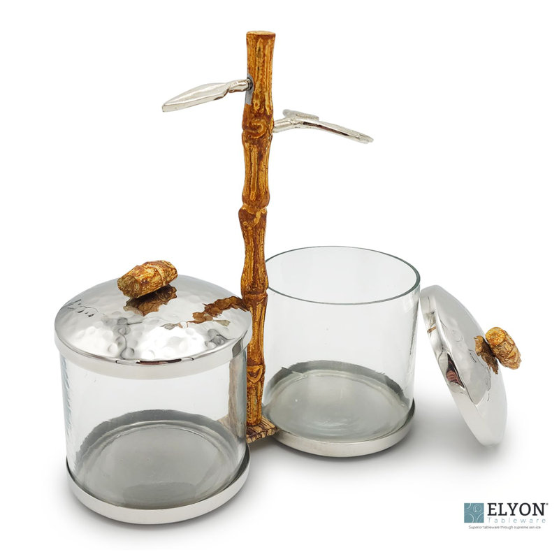 Elyon Stainless Steel and Glass Condiment Server with Bamboo Handle