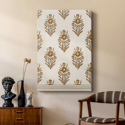 BlockPrintBloomsII -Custom Wrapped Gallery Cavas