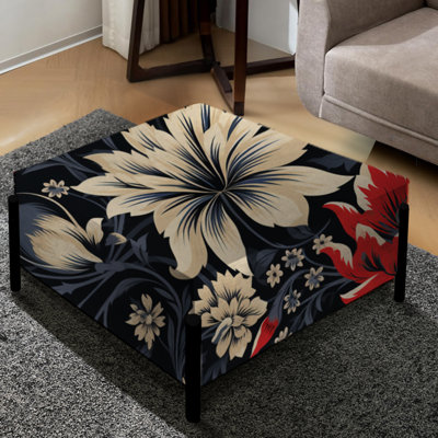 Motif floral damassé rouge et beige