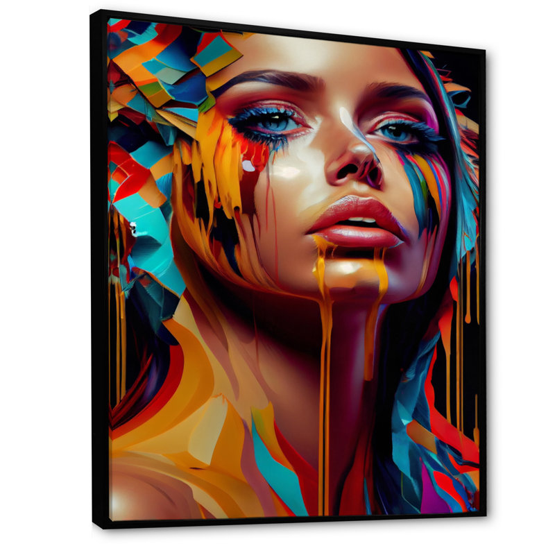 «Vibrant Creative Woman Portrait VII», impression sur toile, H 32 po x l 24 po x P 1 po, Toile avec cadre flottant noir
