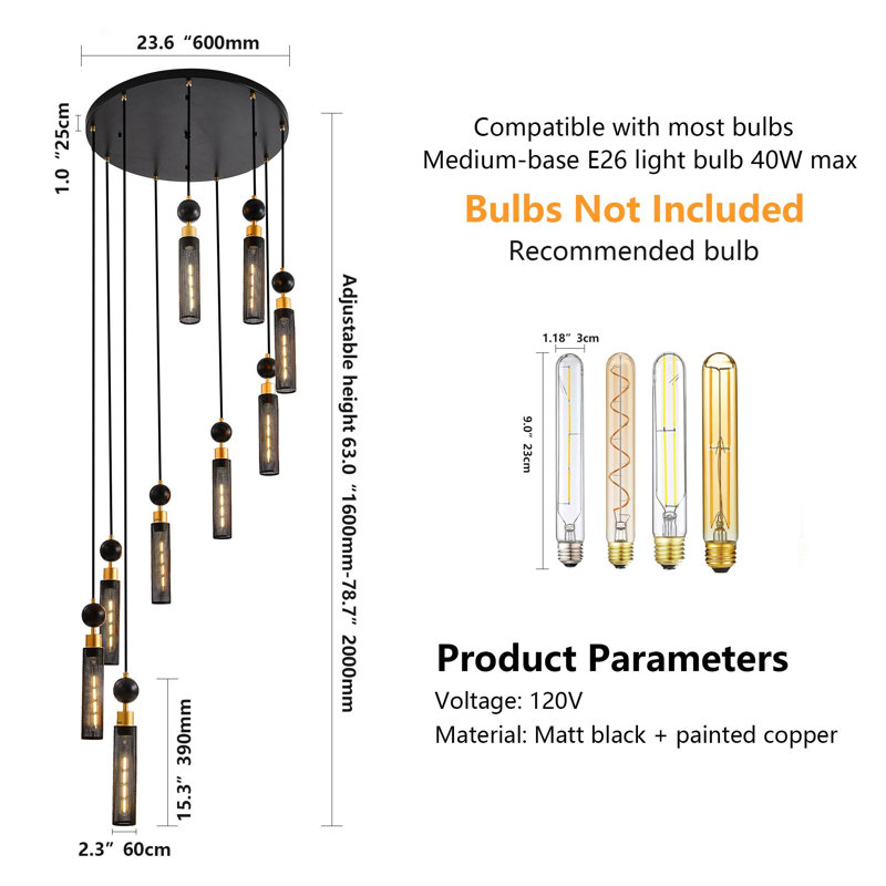 Lustre moderne de style industriel avec des matériaux de haute qualité pour la durabilité (ampoule non incluse)