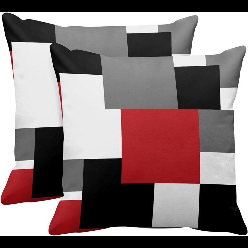 Housses de coussin géométriques rouges, noires et grises