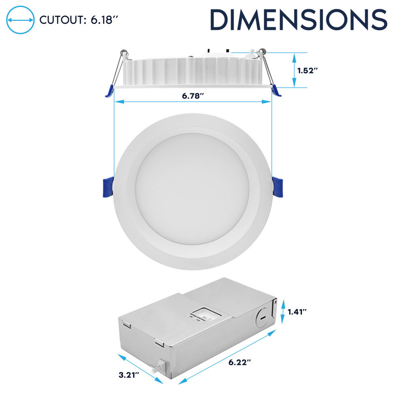 6 po LUXRITE Mini panneau à DEL régressé, lumière encastrée, 5CCT, gradateur à chaud, 12W / 15W, 770/1150 lumens, CRI90, double intensité variable, 100 °, ETL, paquet de 6