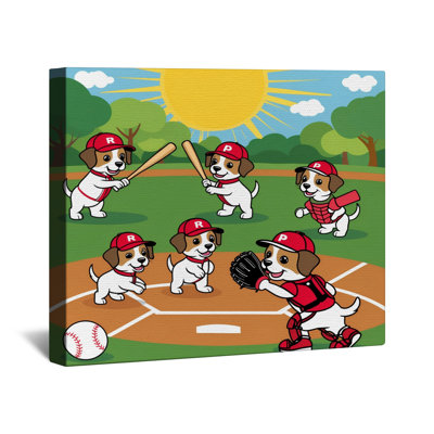 Dessin de chiots de baseball sur toile tendue en plusieurs tailles