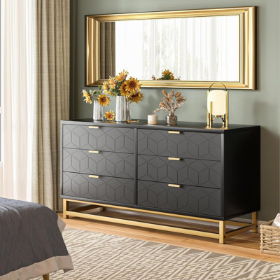 6 Drawer Dresser For Bedroom, Chest Of Drawers With Base, Modern Dresser Chest Cabinet Organizer, Large Dresser For Hallway, Closet