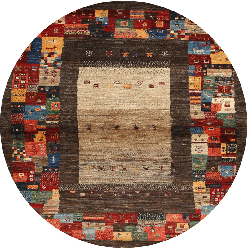 Tapis rouge/vert/brun zone contemporaine, Rond 8 pi