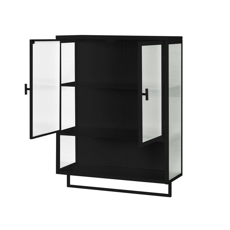 Buffet mural noir avec tablette amovible Almonte, optimisation de l'espace et tablettes fonctionnelles