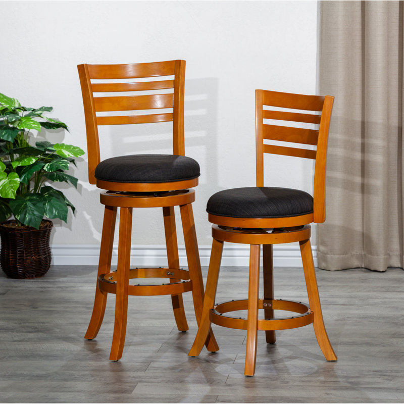 Natural 30" Bar Stool With Slat Back, Charcoal Fabric Seat, Stylish For Kitchen And Use Wood Finish Seat Relax
