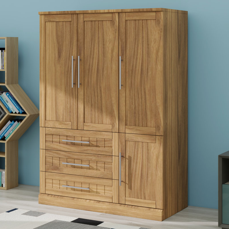 Garde-robe à 4 portes avec tiroirs, Naturel