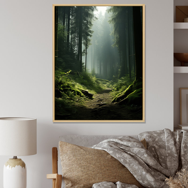 «Deep Into The Forest» - art mural forêt, H 44 po x l 34 po x P 1,5 po, Cadre flottant brun