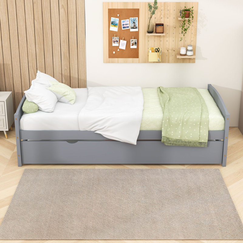 Lit plateforme simple avec lit gigogne coulissant simple, Gris