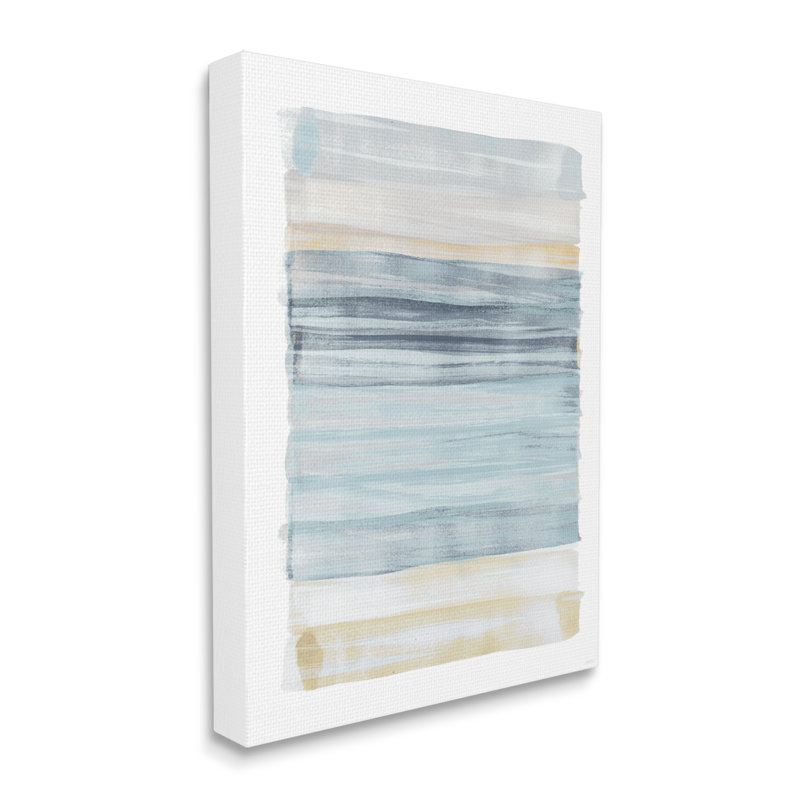 «Tranquil Blue Beige Stripes», peinture décontractée surdimensionnée par Dan Meneely, Toile tendue, H 30 po x l 24 po