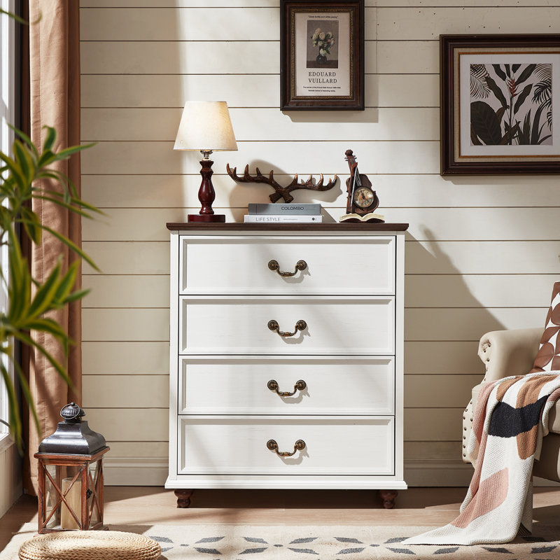 Farmhouse 4 Drawer Dresser For Bedroom, 37" Tall Rustic Chests Of Drawers W/ 4 Solid Wood Feet, Mid Century Modern Wooden Closet Storage Dressers Organizer For Living Room, Hallway