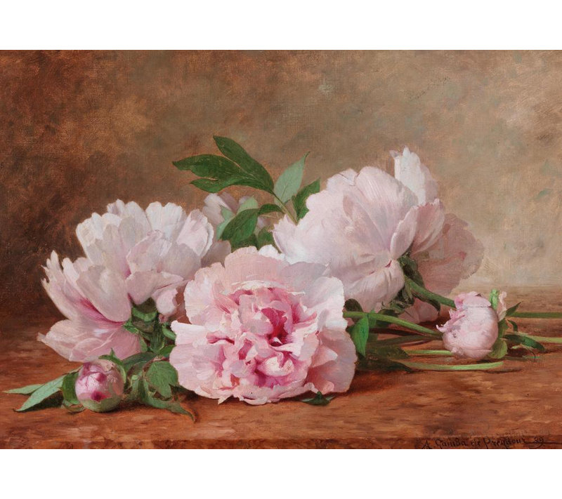 "Pivoines" par Alexander Gamba De Preydour - Art mural sur toile tendue avec châssis, H 24 po x l 17 po