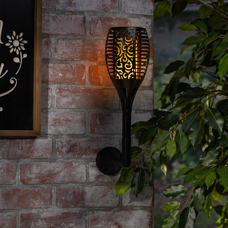 Black Solar LED FireGlow Torch Lantern with Multifunction Attachments