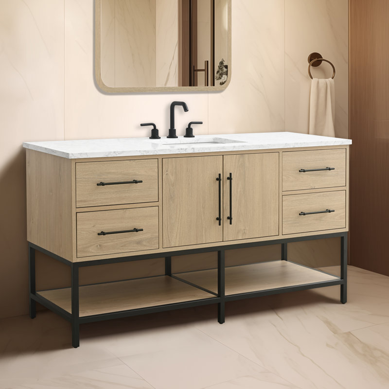 Meuble-lavabo simple 60 po avec plateau en pierre d'ingénierie Cherita