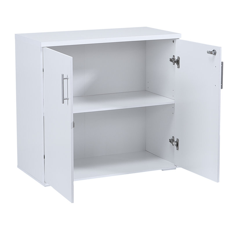 Lancaster 31.5”W Lockable Storage Cabinet with Adjustable Shelf & Leveling Feet — 2-Door Utility Cupboard for Home Office, Pantry, Laundry, Mudroom & Garage (Desk-Height 29.5”H)