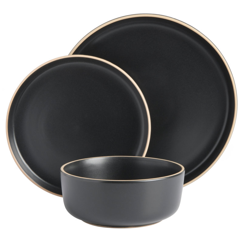 Gibson Soho Lounge Matte 18 Piece Dinnerware Set, Service for 6, Black