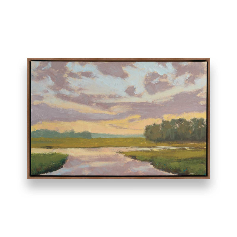 «Lowcountry Sunset» par Carson Overs passer, reproduction d'art sur toile, H 24 po x l 32 po, Cadre flottant, Brun