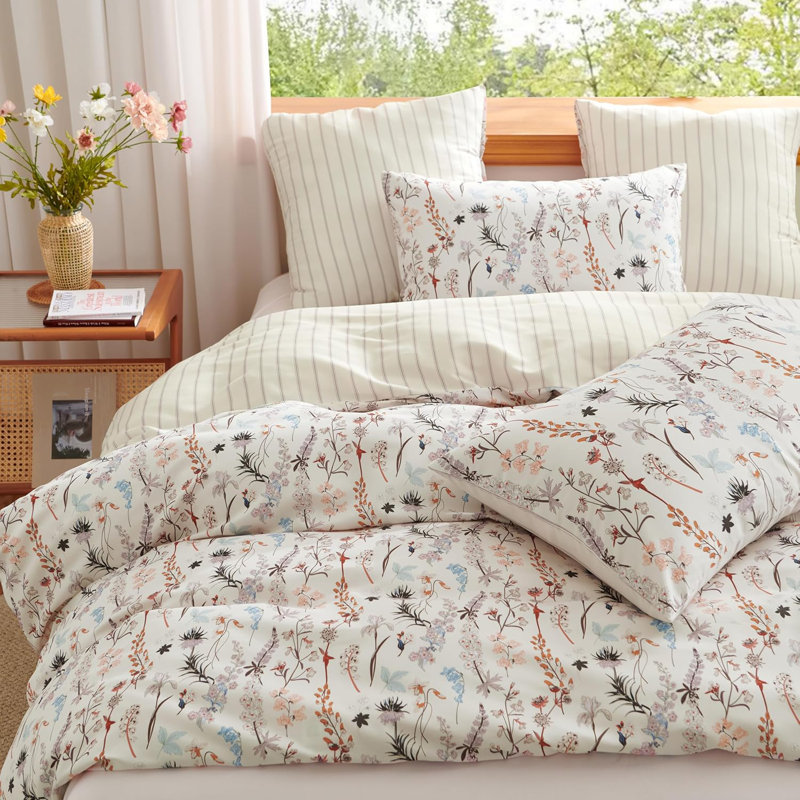 Housse de lit Flower Bedding, Housse de couette grand et 2 taies d'oreiller stan