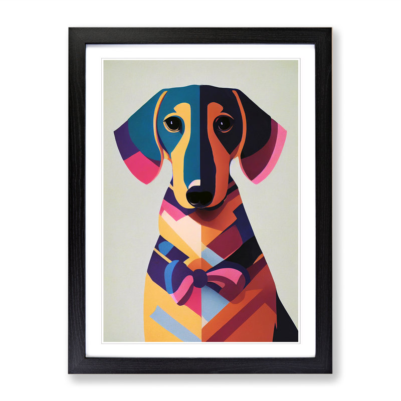 Gebbert Dachshund Retro 1 Piece Single Picture Frame Wall Art, 34" H x 25" W, Beige