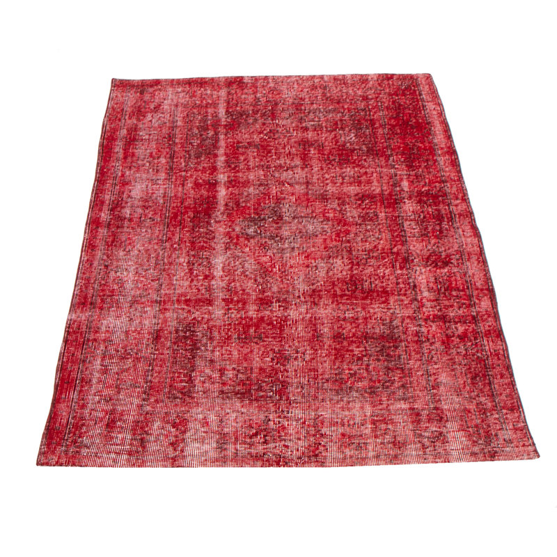 Tapis rouge foncé en laine noué à la main de conception unique 3 pi 9 po x 6 pi 11 po Larocque