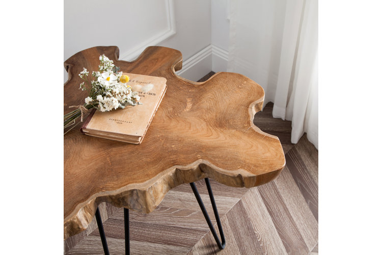 image of beautiful brown live edge side table