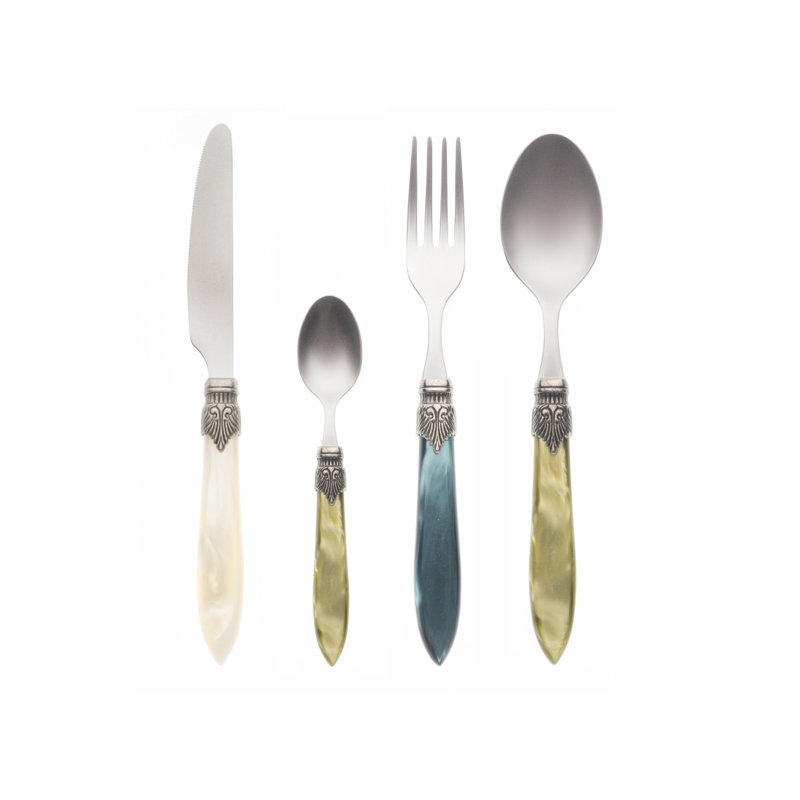 Alenka 24 Piece Cutlery Set, Service for 6, Green/Cream/Olive Green