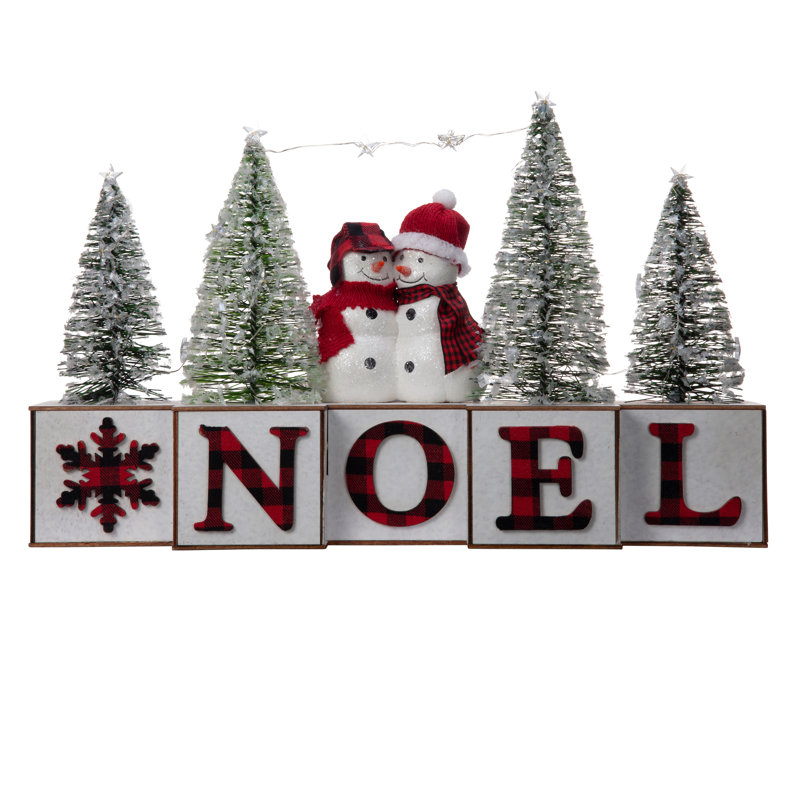 Rustic Winter Noel Wood Blocks with LED Lights