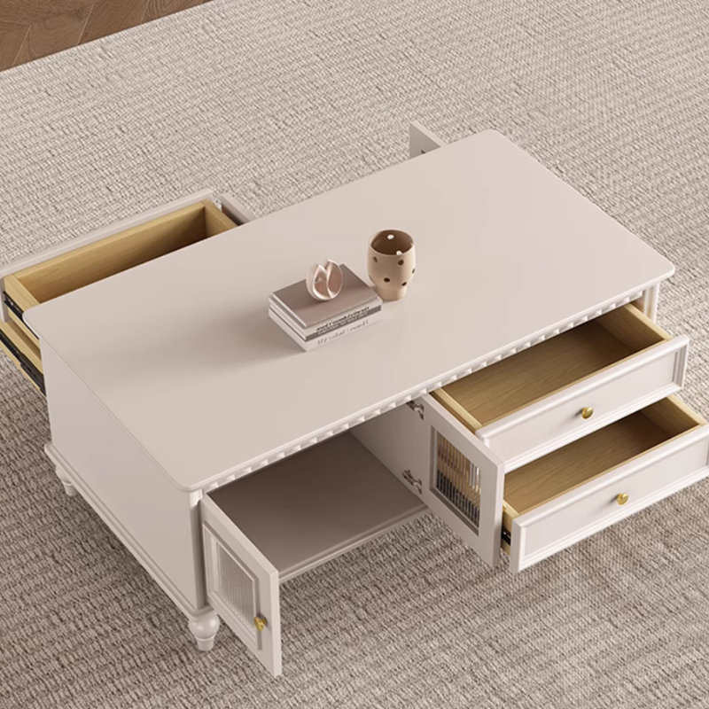 Table de bout en bois massif de style crème français