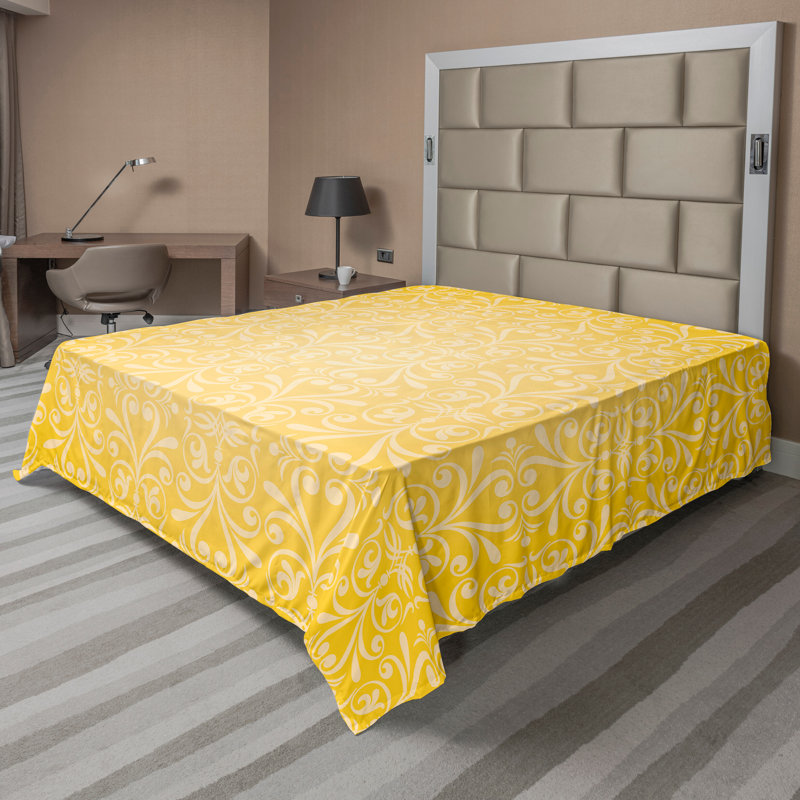 Ambesonne Nature Top Flat Sheet Glisten Fish Sunlight King Blue Purple White, Motif floral jaune, Drap plat grand