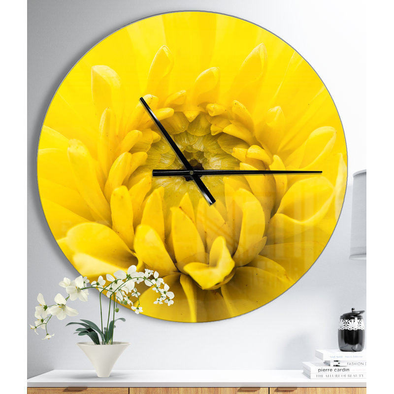 Horloge murale jaune fleur de chrysanthème jaune, Moyen