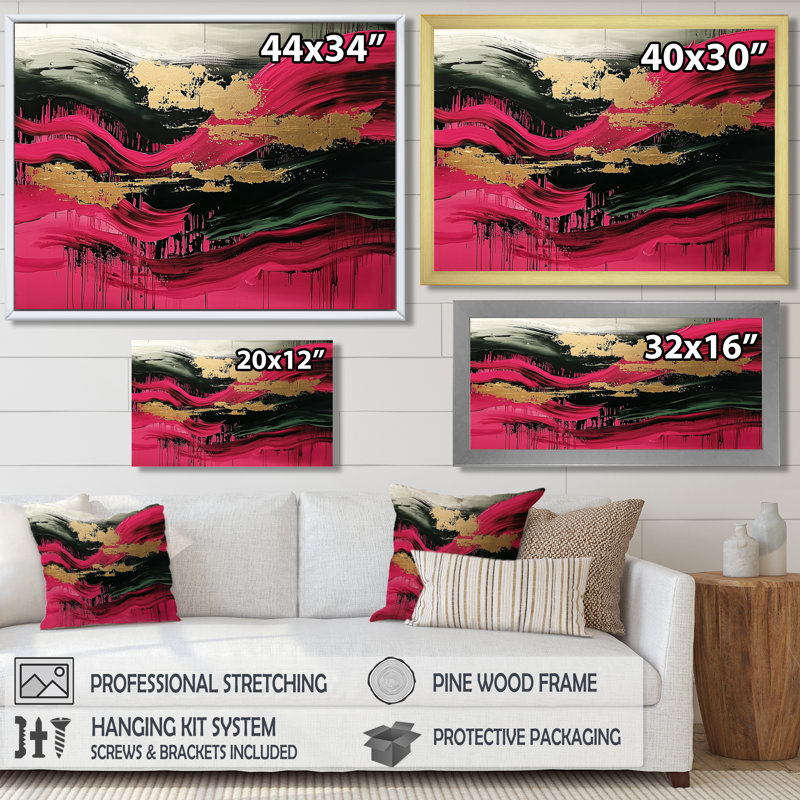 Lincolnwood - Abstract Wall Art, H 16 po x l 32 po, Cadre flottant, Or