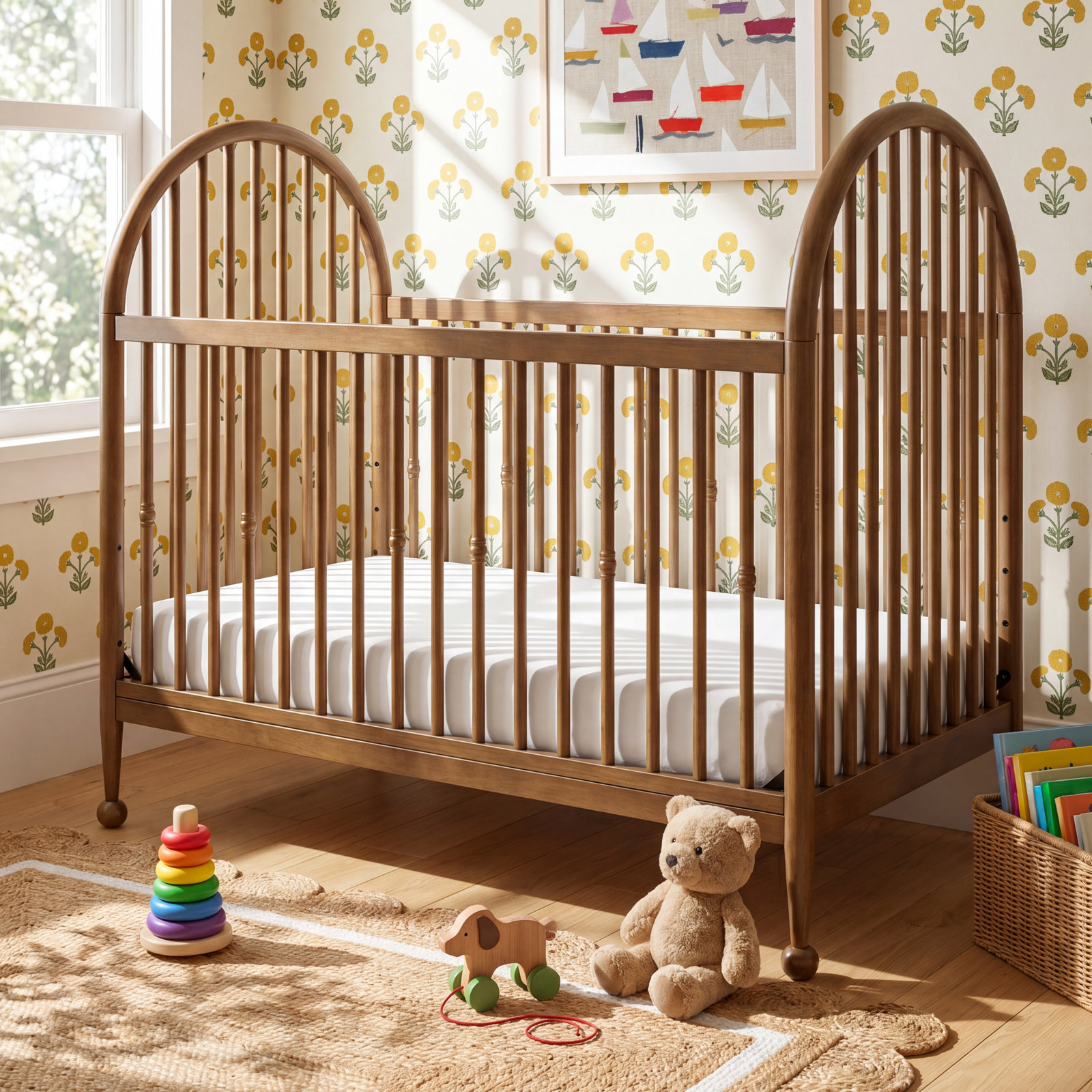 Greenguard Gold Certified 3 -in-1 Convertible Crib, Natural Walnut